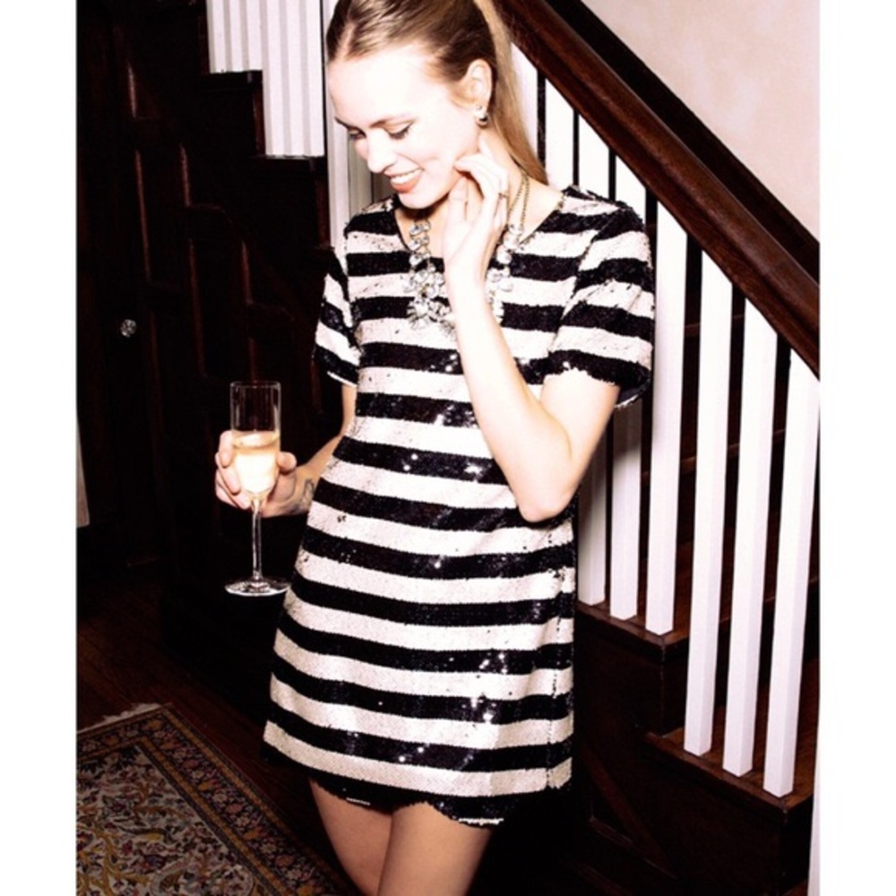 Black and gold scalloped sequin mini dress